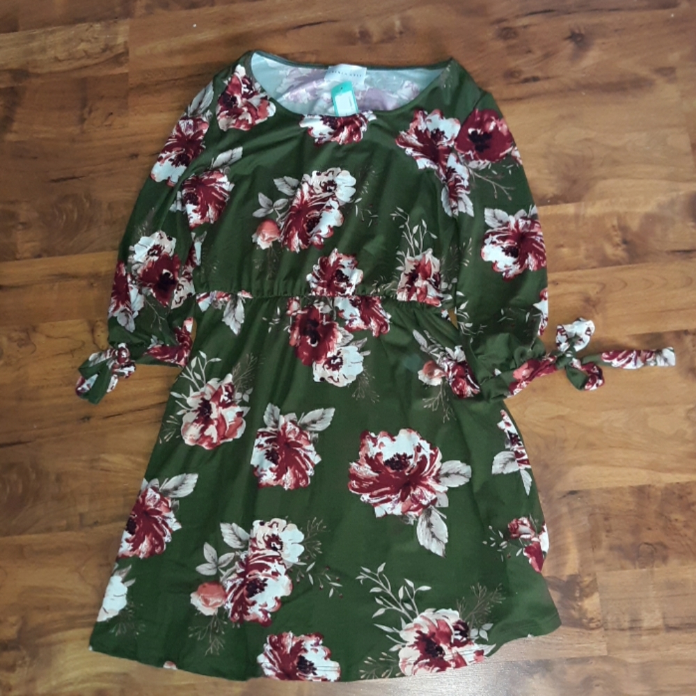Olive green and floral dress
